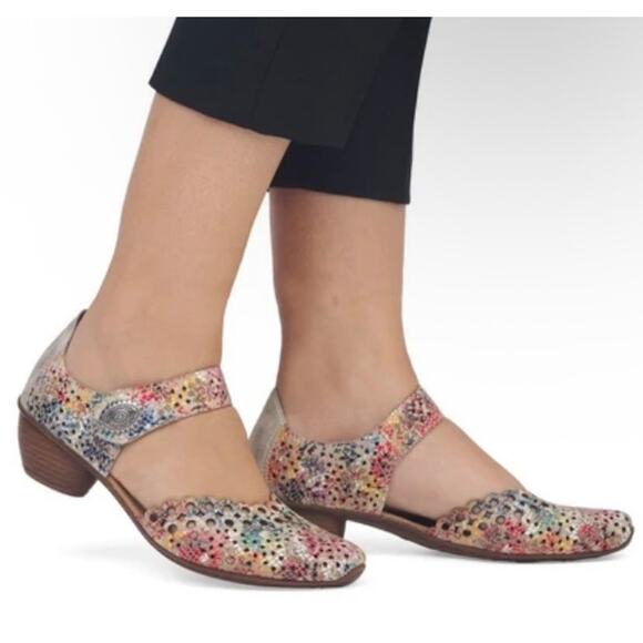 Rieker Shoes - Rieker Sz 40/8.5-9 Miriam Artsy Colorful Laser Cut Soft Leather Mary Jane Shoes